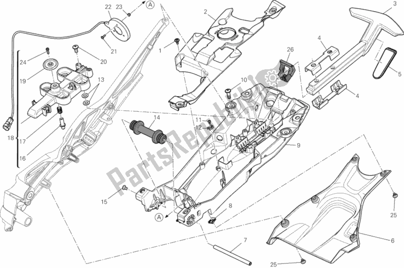Alle onderdelen voor de Achterframe Comp. Van de Ducati Diavel Carbon FL AUS 1200 2017